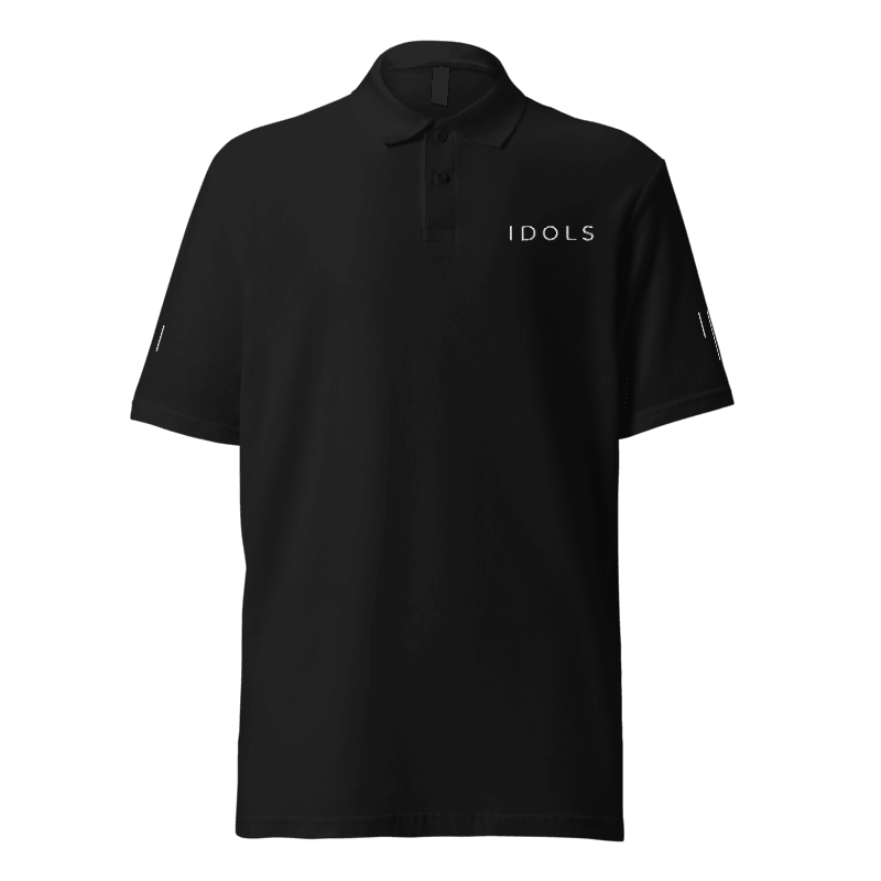 Black polo shirt with 'IDOLS' logo, Shopidols