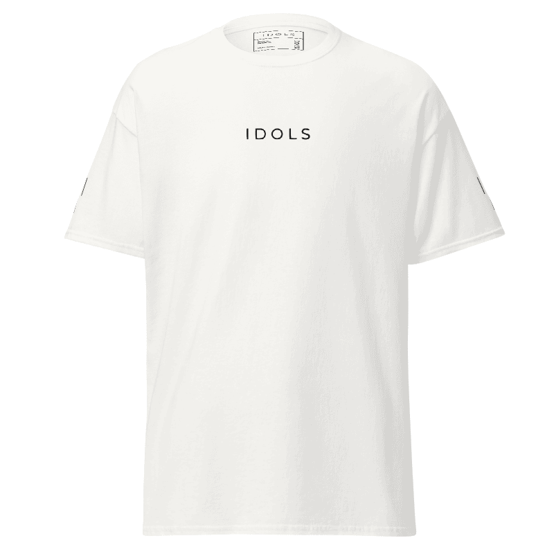 White t-shirt with 'IDOLS' text on a white background,Shopidols