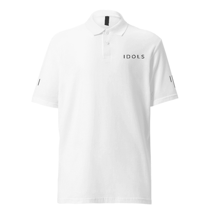 White polo shirt with 'IDOLS' branding on a white background,Shopidols