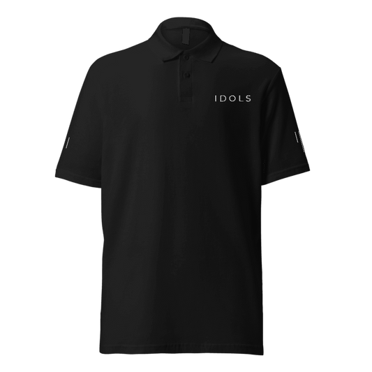 Black polo shirt with 'IDOLS' logo, Shopidols