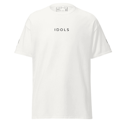 White t-shirt with 'IDOLS' text on a white background,Shopidols